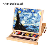 AOOKMIYA Wooden Easel Painting Easel Artist Desk Easel Portable Miniature Desk Folding Easel Table Box Oil Paint Accessories Art Supplies