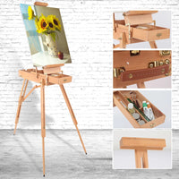 AOOKMIYA Wooden Easel Portable Folding Table Stand Oil Painting Sketch Box Tripod Easel Painting Stand Artist With Tray Art Supplies