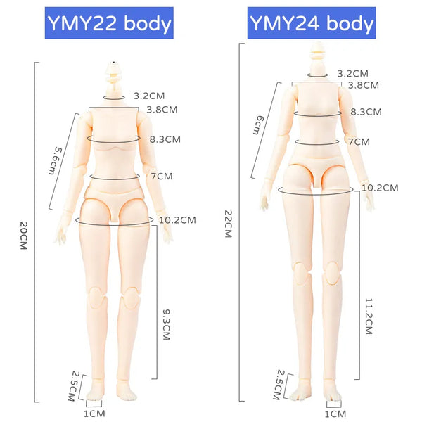 YMY22 Body Obitsu24 22cm Moveable Joints girl Doll for GSC, Blyth,ICY,1/6 Bjd Doll Head Figure Replacement Hand Toy Accessories