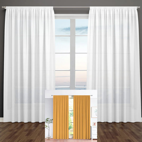 Yellow and white cloth bag pole curtains, polyester fiber living room, office warehouse, dustproof decorative fabric