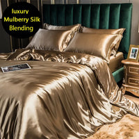 AOOKMIYA blending Mulberry Silk Bedding Set Silky High-end Queen Size Duvet Cover Set with Fitted Sheet Luxury Bedding Sets King Bed Sets