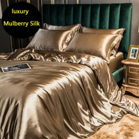 AOOKMIYA blending Mulberry Silk Bedding Set Silky High-end Queen Size Duvet Cover Set with Fitted Sheet Luxury Bedding Sets King Bed Sets