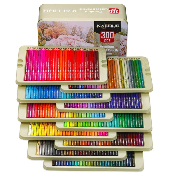 kemila 300Pcs Set Color Iron Box Pack Oil Colored Pencil Set Graffiti Wood Color Lead Painting Set Sketching Kit Art Supplies