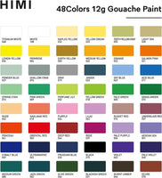 HIMI Gouache Paint, Set of 48 Colors×12gm with Paint Brushes, Unique Jelly