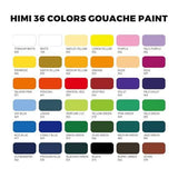 HIMI Gouache Paint Set, 36 Colors x 12ml Twin Jelly Cup Design with 3 Paint