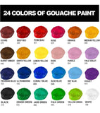 HIMI Gouache Paint Set, 24 Colors X 30Ml Unique Jelly Cup Design with 3 Paint Br