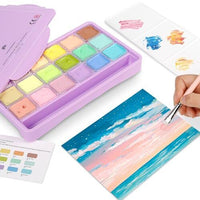 HIMI Pastel Gouache Paint Set, 18 Pastel Colors x 30ml/1oz with 3 Brushes & a