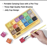 HIMI 18 Metallic Gouache Paint Set, Jelly Cup Design w/Brushes & Palette, Case