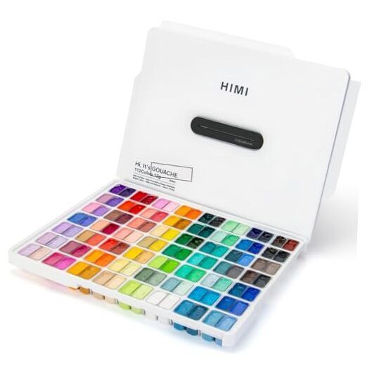 HIMI Gouache Paint Set, 112 Colors x 12g Twin Jelly Cup Design in a Carrying