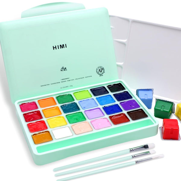 HIMI Gouache Paint Set, 24 Colors x 30ml Unique Jelly Cup Design with 3 Paint...