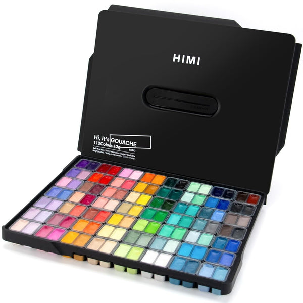 HIMI Gouache Paint Set, 112 Colors x 12g Twin Jelly Cup Design in a Carrying ...