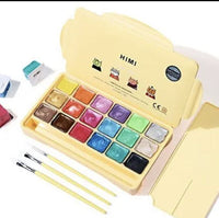 HIMI 18 Metallic Gouache Paint Set, Jelly Cup Design w/Brushes & Palette, Case