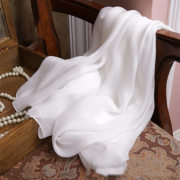 100% silk scarf Women White Solid Color Luxury Brand Pure Real silk Scarf Ladies silk Scarf female Autumn Winter Spring Summer