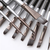 AOOK Artist Paint Brushes Superior Hair Artists Flat Round Point Tip Paint Brush Set for Watercolor Acrylic Oil Painting Supplies (18PCS 15 Silver Pen Black Cloth Bag + Painting Plate)