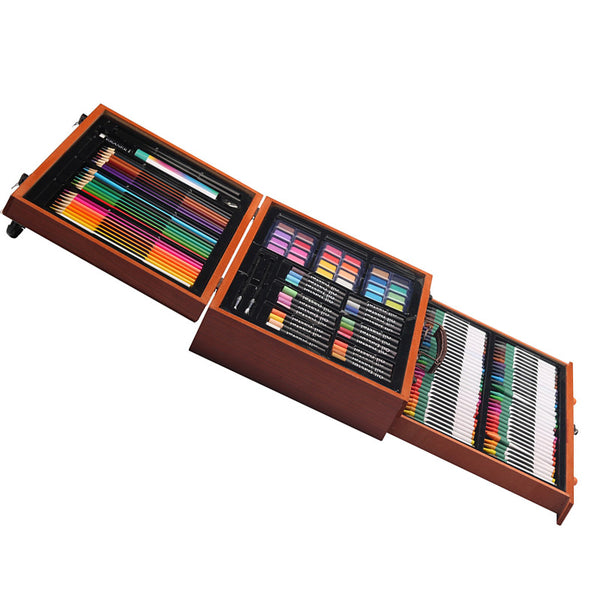 Crayons Markers Color Pencils Darice Portable 131 Pieces Art Wooden Box 6+  Years
