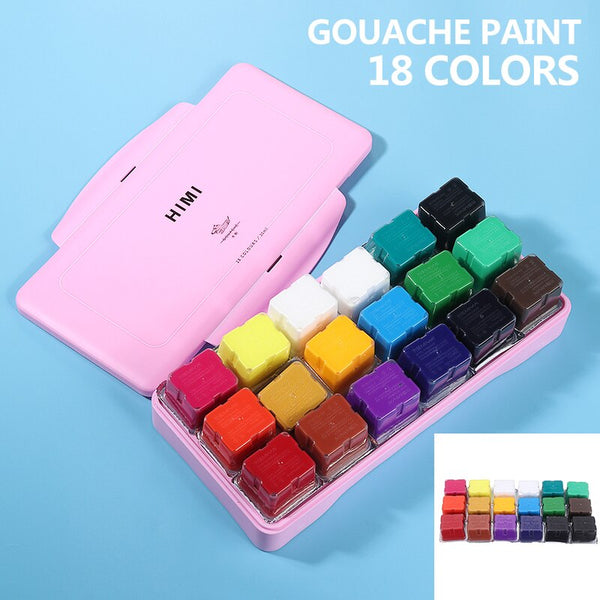 18 Colors Jelly Cup Gouache Paint Set 30ml Non-Toxic Gouache Watercolor Paints Portable Case Design for Artist Student Sationery