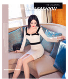 AOOKDRESS spring contrast square collar collarbone dress 2021 new temperament feminine long sleeve slim hip skirt