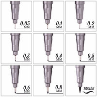 1pcs 0.05 0.1 0.2 0.3 0.4 0.5 0.6 0.8 Different Tip Pigment Liner Pigma Micron Black Ink Marker Pen Fineliner Sketching Pens