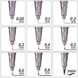 1pcs 0.05 0.1 0.2 0.3 0.4 0.5 0.6 0.8 Different Tip Pigment Liner Pigma Micron Black Ink Marker Pen Fineliner Sketching Pens