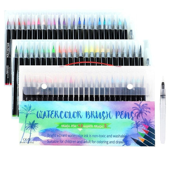 Watercolor Brush Pens, 48 Colors Set 2 Water Brush Pens. Unique