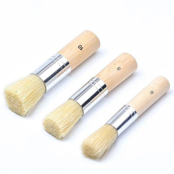 3 pcs/set of bristle painting brush wooden short handle oil painting art wall painting brush gouache shading brush painting tool