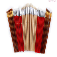 36/38 pcs Paint Brushes Set with Canvas Bag Case Long Wooden Handle Synthetic Hair Oil Acrylic Watercolor Painting Art Supplies