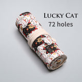 36/48/72 Holes Lucky cat print Canvas Roll Up Pencil Bag Pen Curtain Case Makeup Wrap Holder Storage Pouch School Supplies