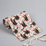 36/48/72 Holes Lucky cat print Canvas Roll Up Pencil Bag Pen Curtain Case Makeup Wrap Holder Storage Pouch School Supplies