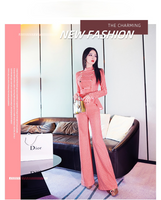 AOOKDRESS early spring houndstooth palace style suit 2021 new double-breasted slim-fit shirt two-piece flared pants