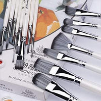 AOOK Artist Paint Brushes Superior Hair Artists Flat Round Point Tip Paint Brush Set for Watercolor Acrylic Oil Painting Supplies (18PCS 15 Silver Pen Black Cloth Bag + Painting Plate)
