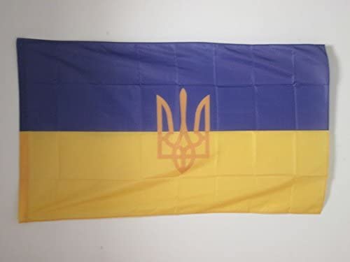 AZ FLAG UKRAINE COAT OF ARMS FLAG 2' x 3' for a pole - UKRAINIAN FLAGS 60 x 90 cm - BANNER 2x3 ft with hole