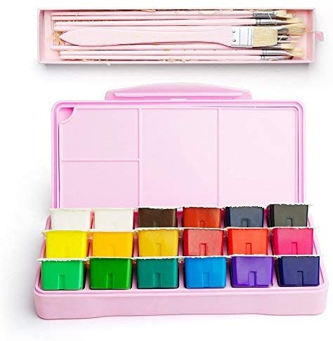 Gouache Paint Set 32 Painting Colors Kit W/ Paintbrush & Painters Palette
