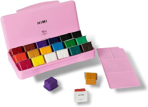  HIMI Gouache Paint Set, 18 Colors x 30ml with a Palette & a  Carrying Case, Unique Jelly Cup Design, Miya Guache Paint on Canvas  Watercolor Paper - Perfect for Beginners, Students