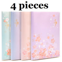 4Pcs Notebooks 32K 96Sheets Sakura Design Spring Taste Soft Rubber Cover Kids Class Notes Homework Meeting Minutes Home PT3296