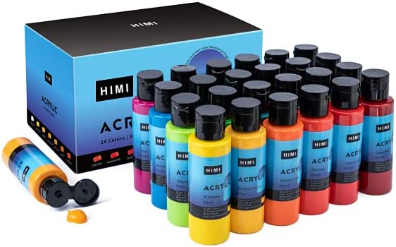 Acrylic Paint Set HIMI 24 Colors/Bottles (60ml,2 oz) Non toxic No Fading Rich Pigment for Kids Adults Artists Canvas Crafts Wood Painting