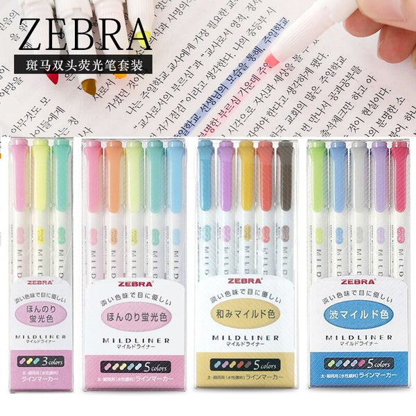 Zebra Midliner Brush Pen & Marker - Fluorescent Set - 5pcs - Brand New