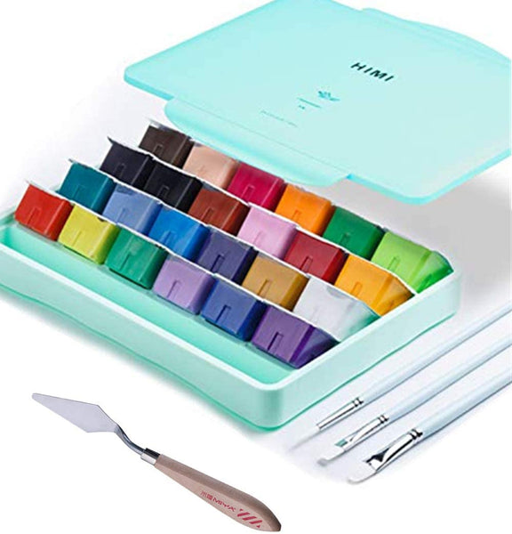 HIMI Gouache Paint Set, 24 Colors Jelly Paint Set with Jelly Cup in  Portable Case with Portable Palette, 24 Vibrant Color for Artists,  Students