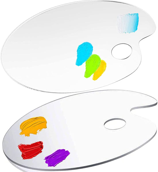 2 shapes Acrylic Paint Palettes , Oval Shaped Non stick Oil and water Transparent Clear Acrylic Artist Paint Palette with thumb hole, Washable and Reusable, paint palette kids , Art and craft tools