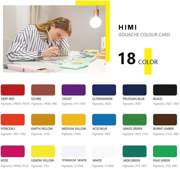 HIMI Gouache Paint Set,18 Colors 30ml/Pc Paint Set,Unique Jelly Cup green  case