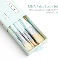 Miya Paint Brushes, 10 Pcs with Long Handle for Gouache, Acrylic, Oil, Watercolor Painting (Green)