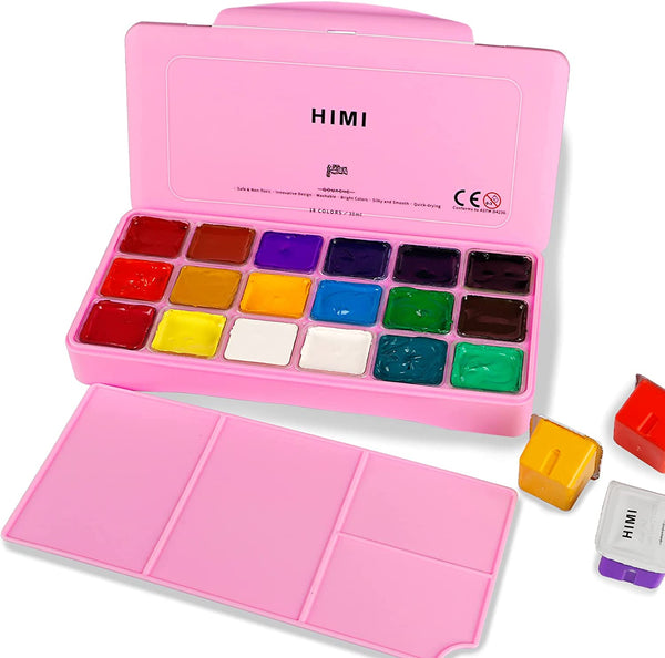 HIMI Gouache Paint Set 24 Colors x 30ml/1oz with 3 Brushes & a Palette  Unique Jelly Cup Design Non-Toxic Guache Paint for Canvas Watercolor Paper  - Perfect for Beginners Students Artists(Green) Green