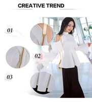 AOOKDERSS summer dress new Korean version of the commuter temperament sexy off-the-shoulder pleated skirt swing horn sleeve hanging neck shirt top girl