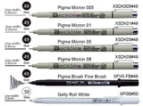 6PCS Sakura Pigma Micron Pen,Archival Pigment Ink Drawing Pens Manga Set (005, 01, 05, 08, FB brush pen, Gelly roll pen white)