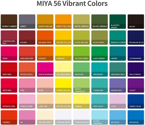 Miya Gouache Paint Set, 56 Colors x 30ml Unique Jelly Cup Design