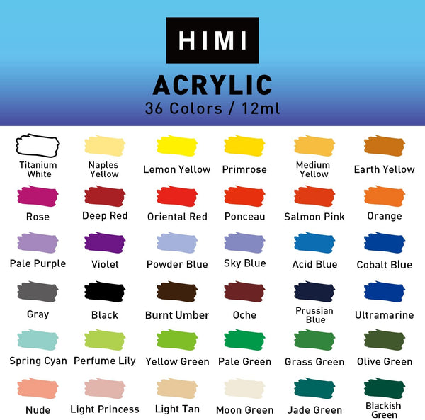 HIMI Acrylic Paint Set, 36 Colors Acrylic Paint Kit for Canvas, Craft –  AOOKMIYA