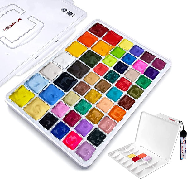MIYA Gouache Paint Set 50 Colors(36*30ml+14*60ml/Pc)&Folding Palette, Paint Set Unique Jelly Cup Design Non Toxic Paints for Artist Hobby Painters & Kids Ideal for Canvas Painting for Novelty Gift(white)