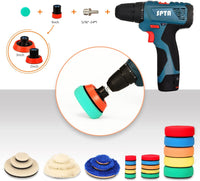 29pcs Drill Buffing Pad Detail Polishing Pad Mix Size Kit with 5/8-11 Thread Backing pad & Adapters for Car Sanding, Polishing, Waxing, Sealing Glaze