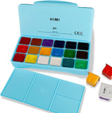 HIMI Gouache Paint Set, 18 Colors x 30ml with a Palette & a Carrying Case, Unique Jelly Cup Design, Miya Guache Paint on Canvas Watercolor Paper - Perfect for Beginners, Students, Artists(Green Case)