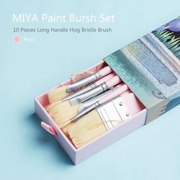 Miya Paint Brushes, 10 Pcs with Long Handle for Gouache, Acrylic, Oil,  Watercolor Painting (Green)