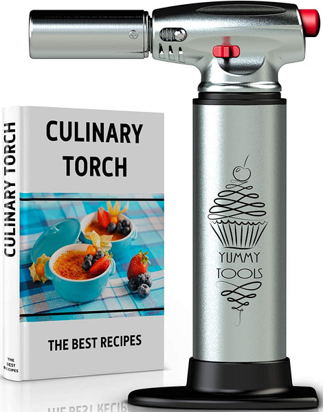 ZD BEST CULINARY TORCH - Chef Torch for Cooking Crème Brulee - Aluminum Hand Butane Kitchen Torch - Blow Torch with Adjustable Flame - Cooking Torch - Perfect for Baking, BBQs, and Crafts + Recipe Ebook